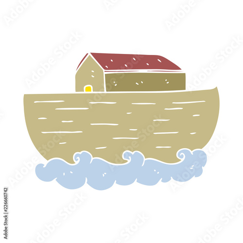 flat color illustration of a cartoon noah's ark