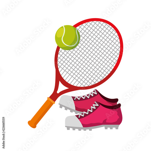 tennis racket with ball and shoes