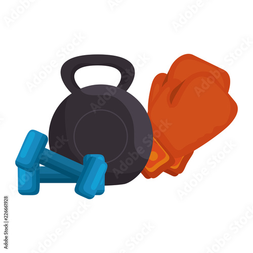 weight lifting dumbbells with boxing gloves
