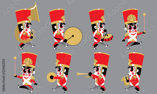 A marching cute brass band with various kind of instruments. Isolated.