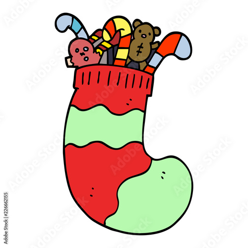 cartoon doodle christmas stocking full of toys