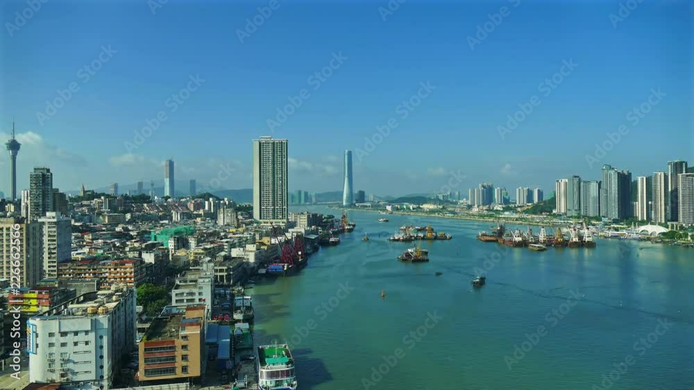 MACAU, CHINA - SEPTEMBER 6, 2018: 4K Time lapse Building and the skyline of Macau city MACAU, CHINA - SEPTEMBER 6, 2018: 4K Time lapse Building and the skyline of Macau city