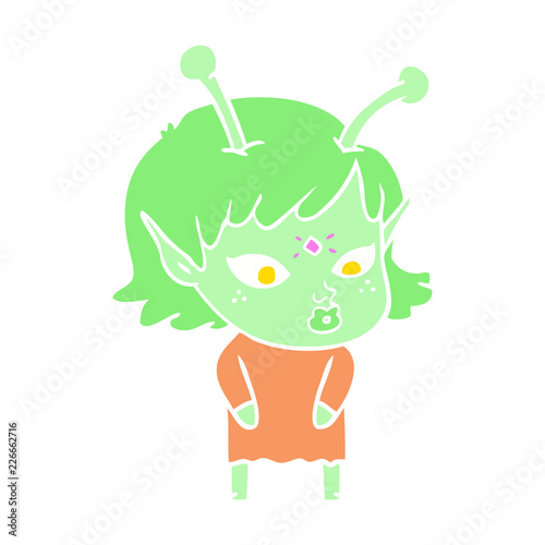 pretty flat color style cartoon alien girl