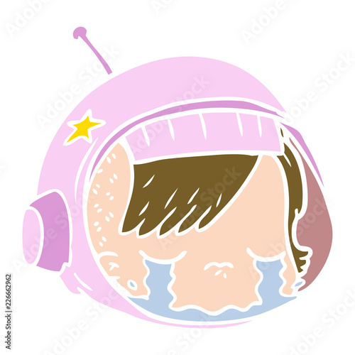 flat color style cartoon astronaut face crying