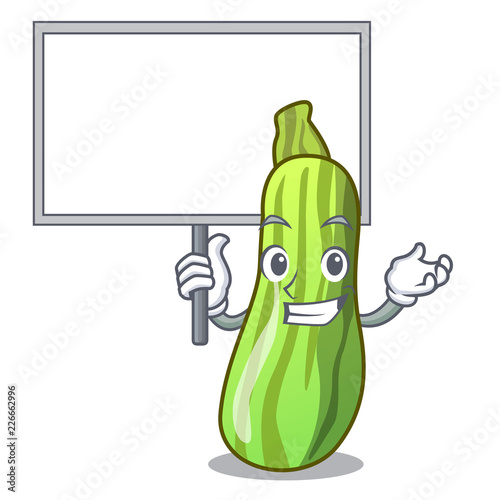 Bring board character fresh zucchini vegetable in market photo