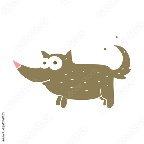 flat color illustration of a cartoon dog wagging tail