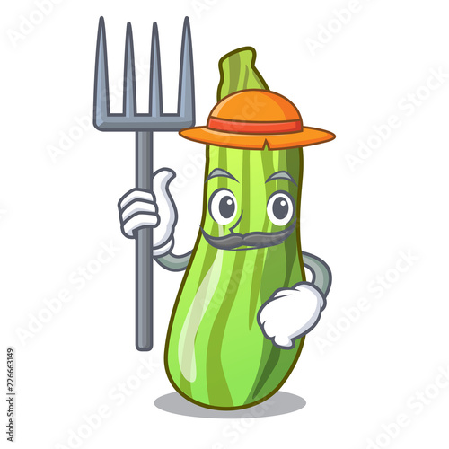 Farmer character fresh zucchini vegetable in market