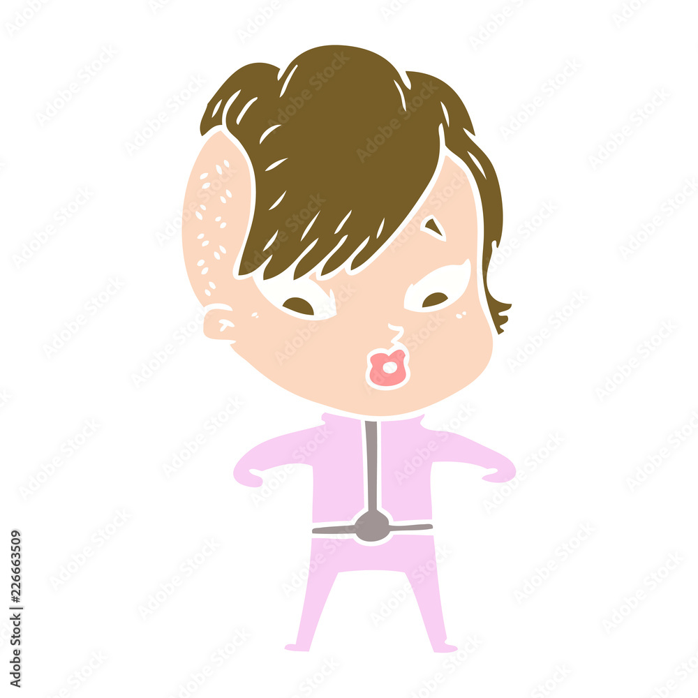 flat color style cartoon surprised girl in science fiction clothes flat color style cartoon surprised girl in science fiction clothes