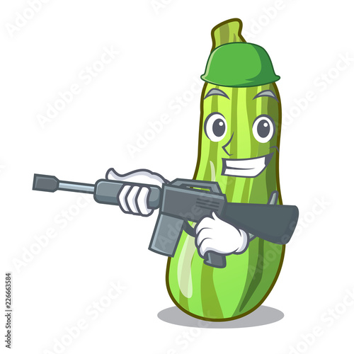 Army character fresh zucchini vegetable in market photo