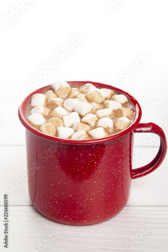 Mug of Hot Chocolate in a Red Metal Mug