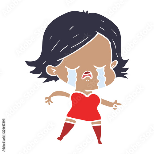 flat color style cartoon girl crying and pointing
