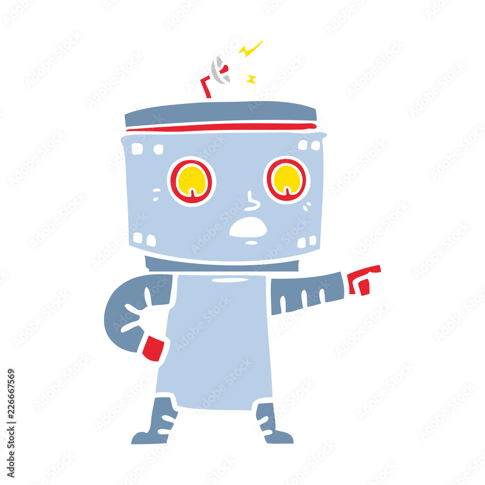flat color style cartoon robot pointing