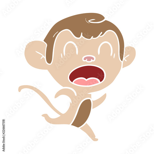 shouting flat color style cartoon monkey running