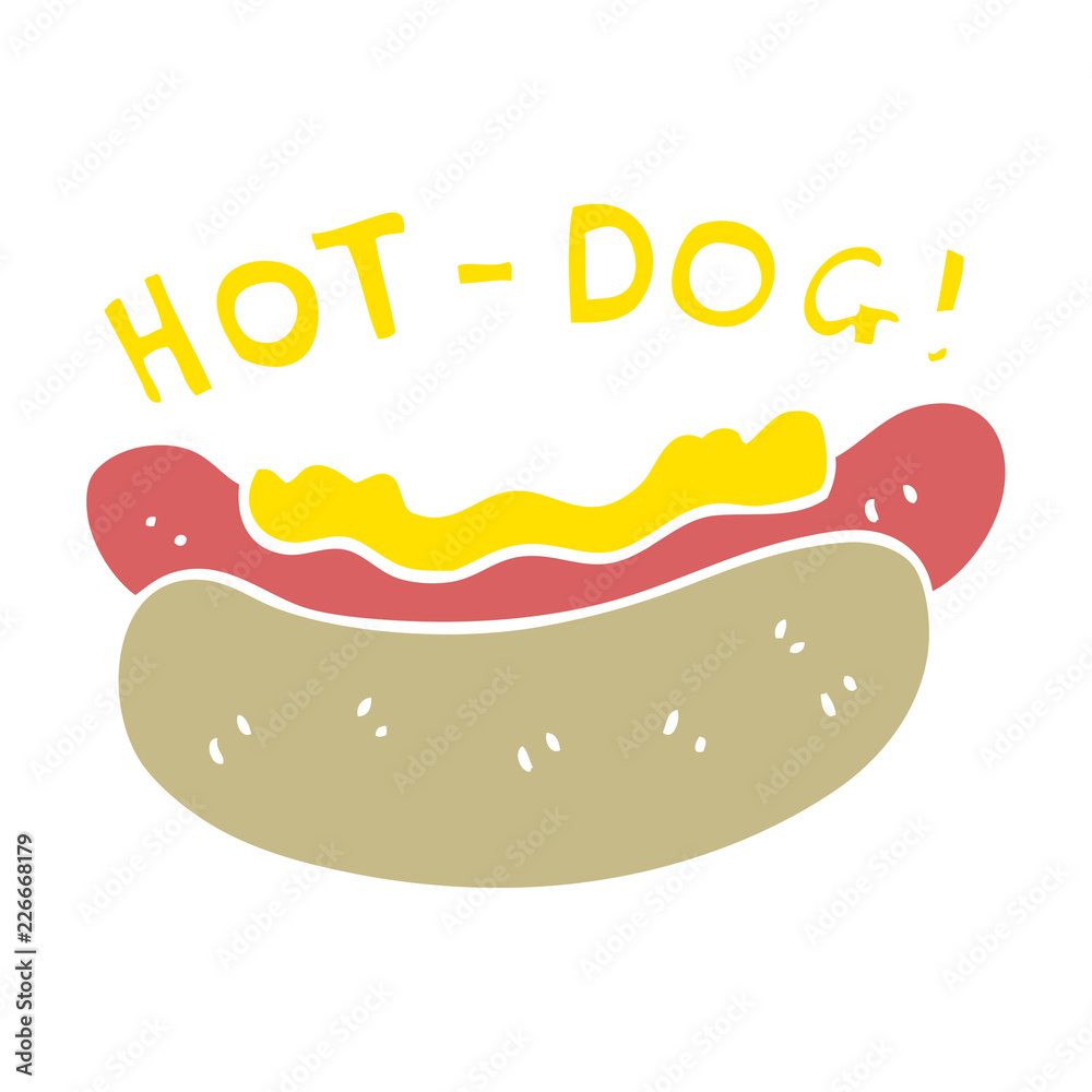 flat color illustration of a cartoon hotdog flat color illustration of a cartoon hotdog