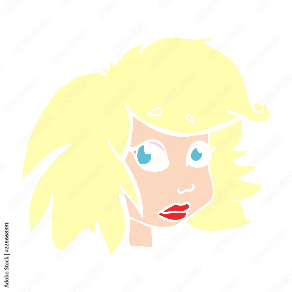 flat color illustration of a cartoon female face flat color illustration of a cartoon female face