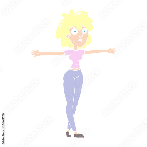 Fototapeta Naklejka Na Ścianę i Meble -  flat color illustration of a cartoon woman spreading arms