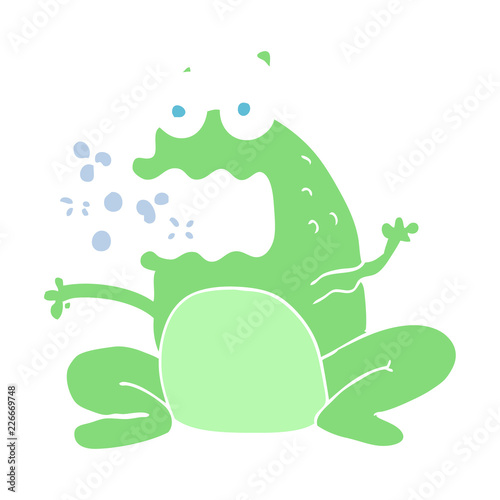 flat color illustration of a cartoon burping frog