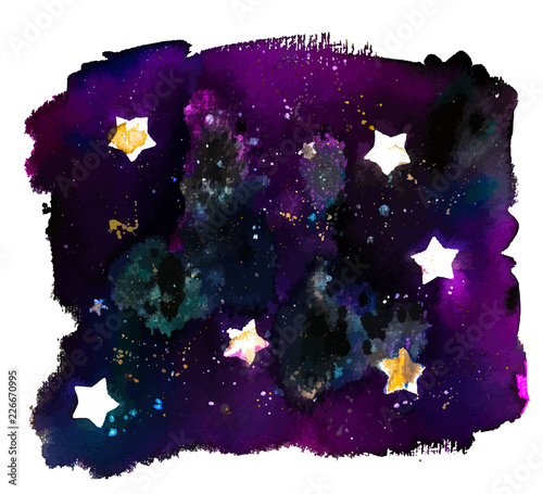 A vector watercolor background with stars on a dark sky, a starry texture