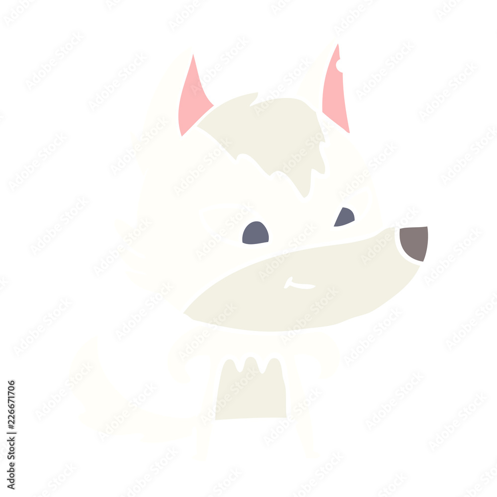 friendly flat color style cartoon wolf