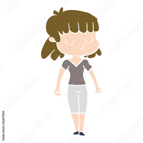 flat color style cartoon indifferent woman