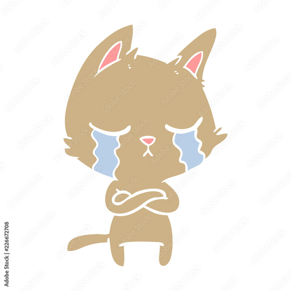 crying flat color style cartoon cat with folded arms crying flat color style cartoon cat with folded arms