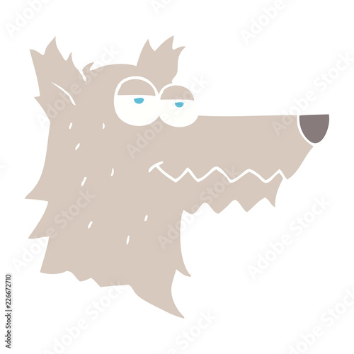 flat color illustration of a cartoon wolf head