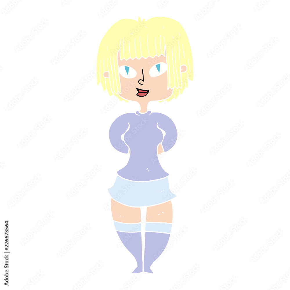 flat color illustration of a cartoon happy woman flat color illustration of a cartoon happy woman
