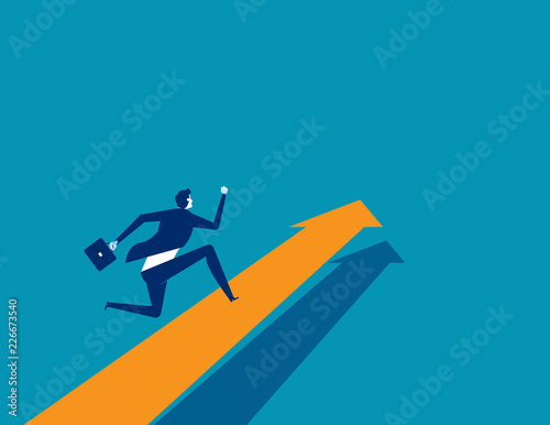 Businessman running on arrow. Concept business vector. Direction  Growth  Up.