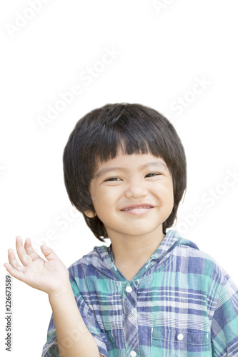Little boy open palm hand gesture