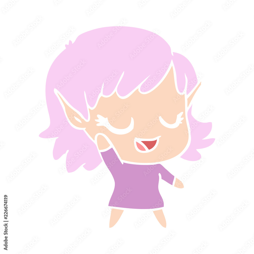 happy flat color style cartoon elf girl happy flat color style cartoon elf girl