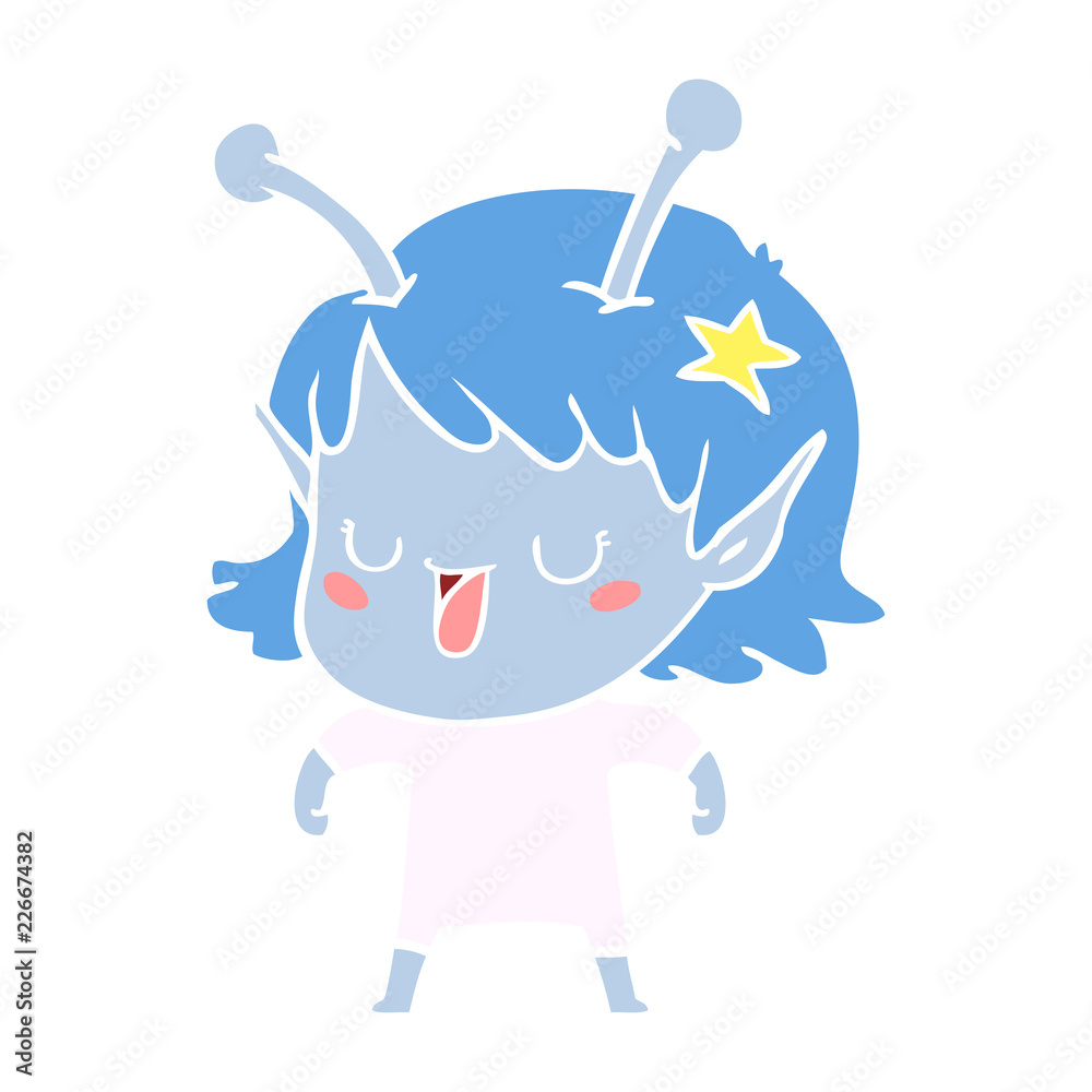 happy alien girl flat color style cartoon happy alien girl flat color style cartoon