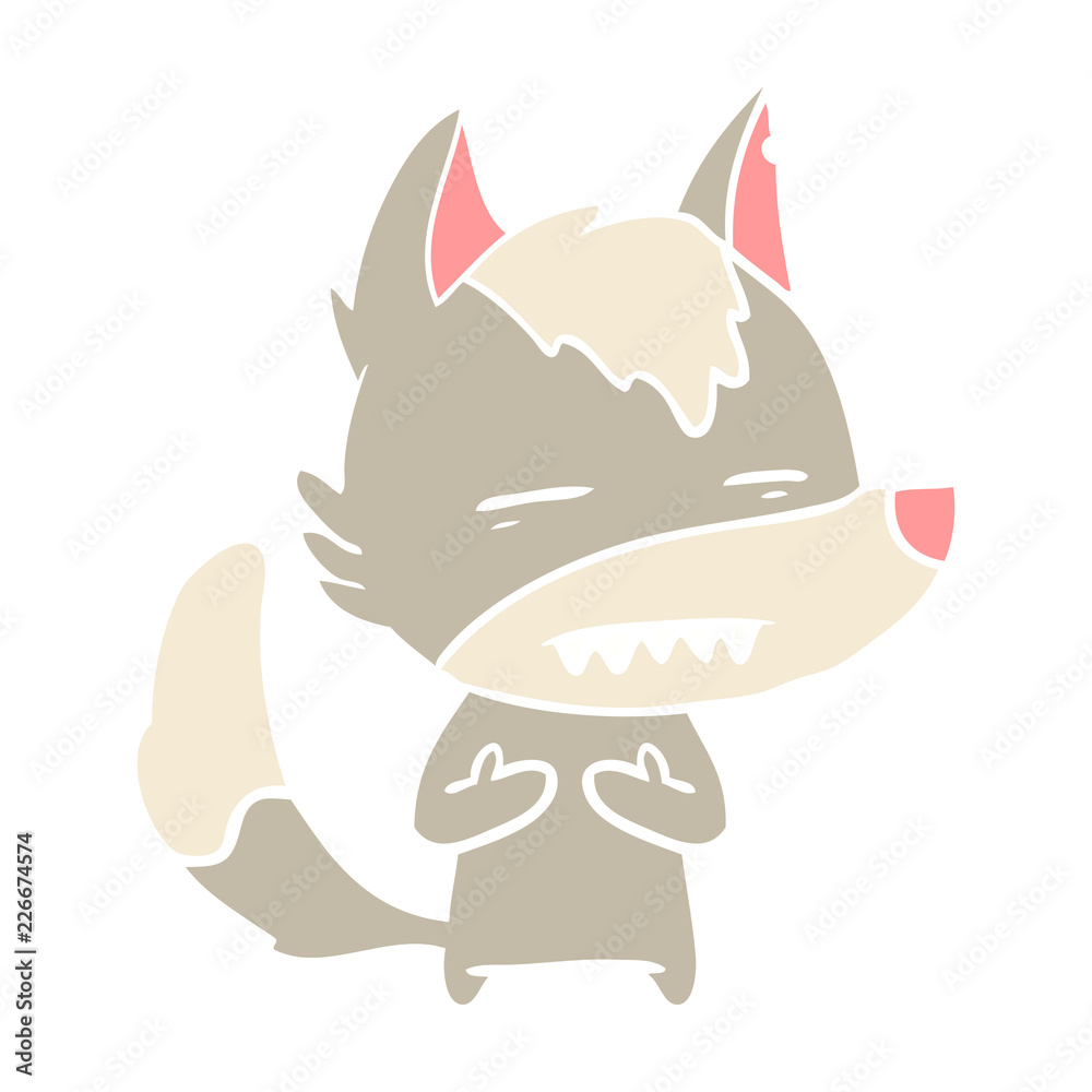 flat color style cartoon wolf showing teeth flat color style cartoon wolf showing teeth