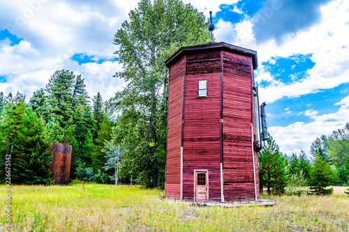 The old water tower is all that remains of the Kettle Valley Railway that once ran through the settlement of Brookmere in British Columbia, Canada photo