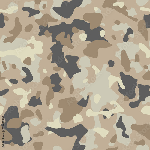 Brown beige camouflage seamless pattern. Modern military camo texture. Desert masking color. Stock vector illustration.