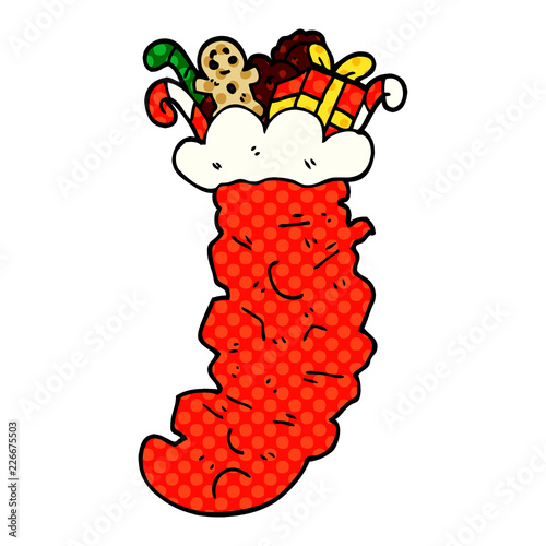 cartoon doodle christmas stocking stuffed with toys