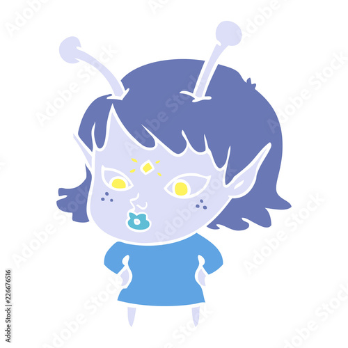 pretty flat color style cartoon alien girl