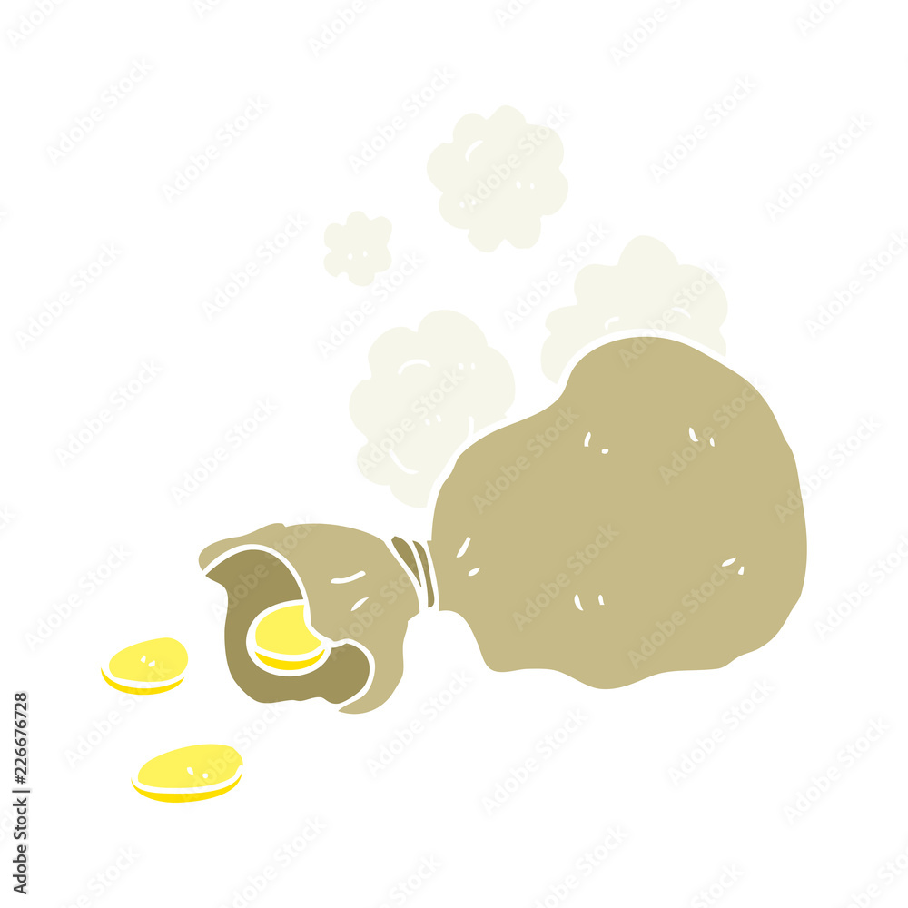 flat color illustration of a cartoon bag of money