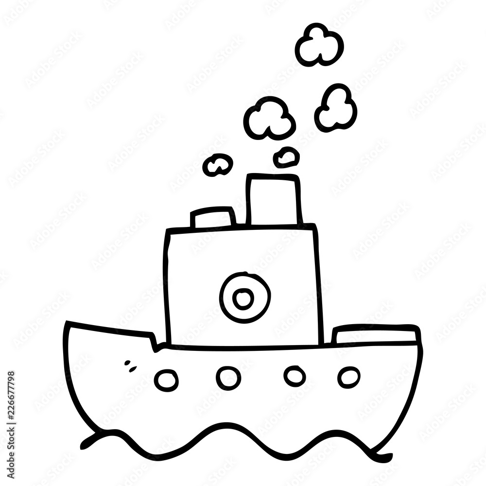 line drawing cartoon steam boat Stock Vector | Adobe Stock