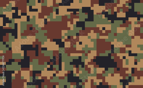 Pixel camouflage seamless pattern. Vector illustration for printing on cloth, textile, wallpaper, paper, wrapper. Green color camo, background in military style.