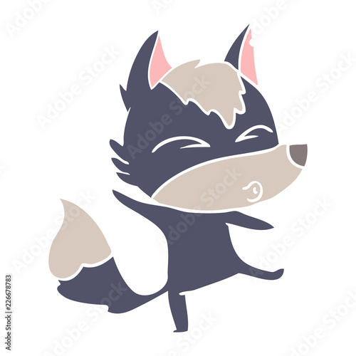 flat color style cartoon wolf pouting