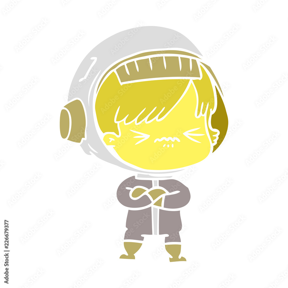 angry flat color style cartoon space girl angry flat color style cartoon space girl