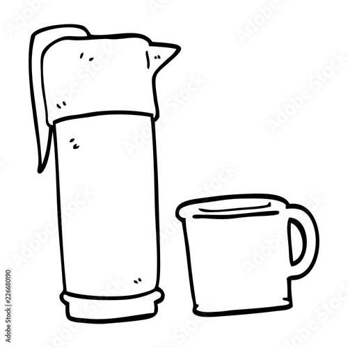 line drawing cartoon coffee thermos