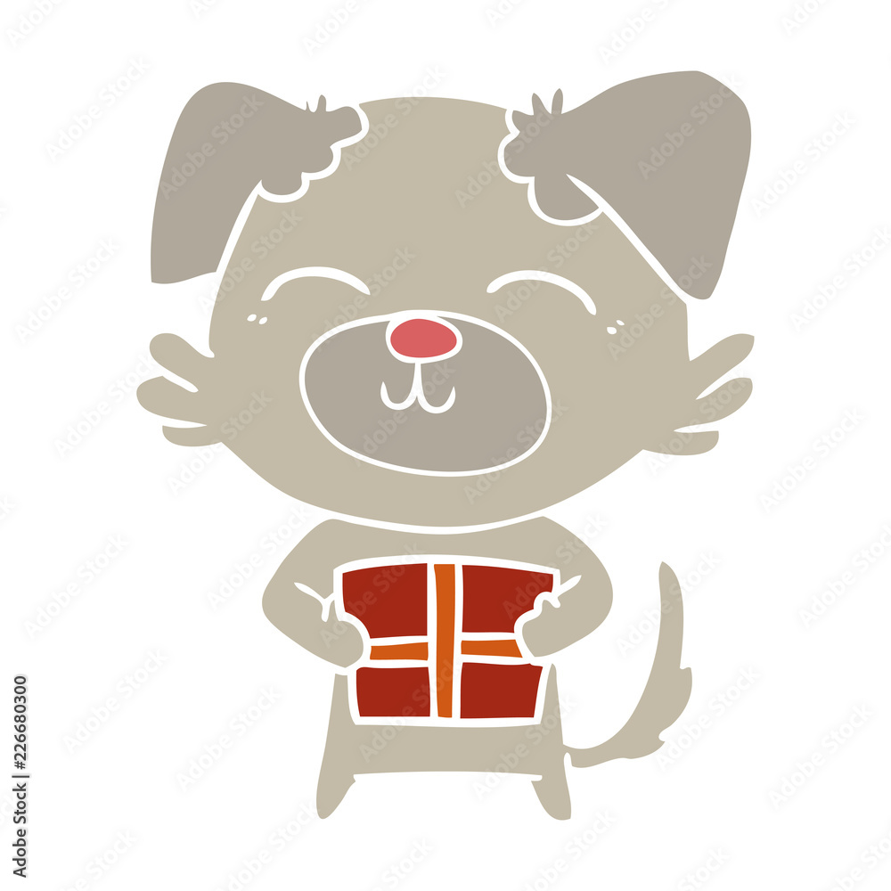 flat color style cartoon dog with present flat color style cartoon dog with present
