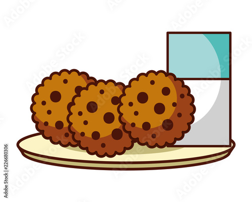 three cookies with milk glass food dessert bakery