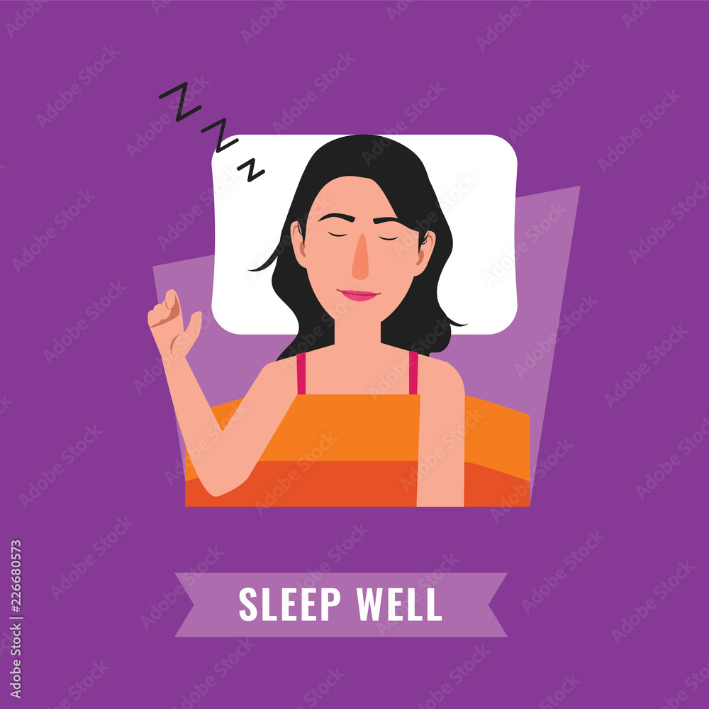 Sleep well. Woman sleeping at night illustration Sleep well. Woman sleeping at night illustration