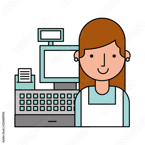 woman cashier cash register supermarket