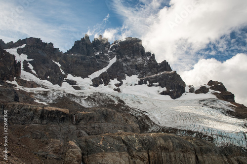 Glacier falling into the lagoon below the Cerro Castillo mountain