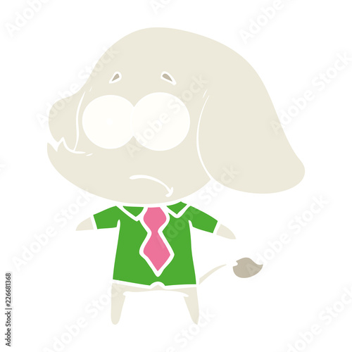 flat color style cartoon unsure elephant in shirt and tie