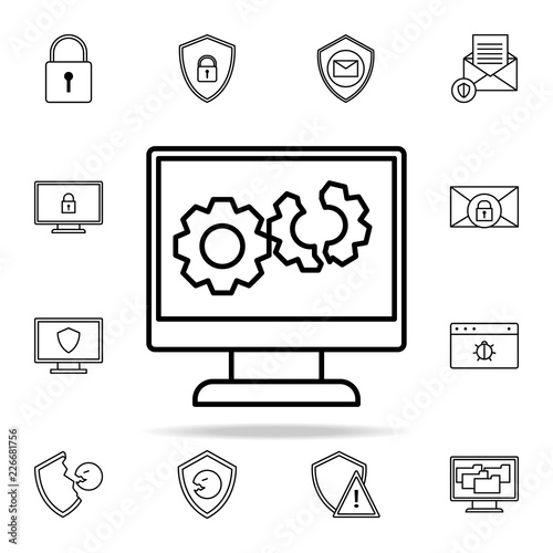 broken computer system line icon. Virus antivirus icons universal set for web and mobile