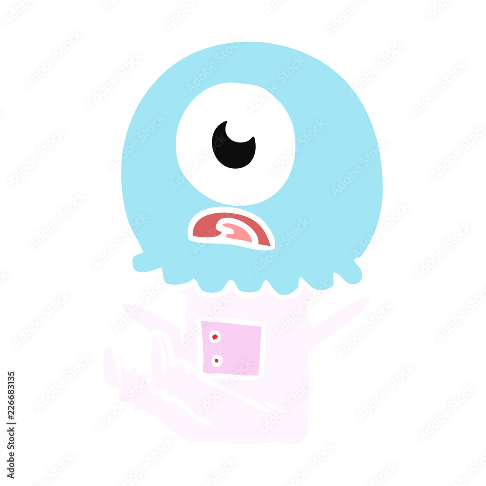 flat color style cartoon cyclops alien spaceman